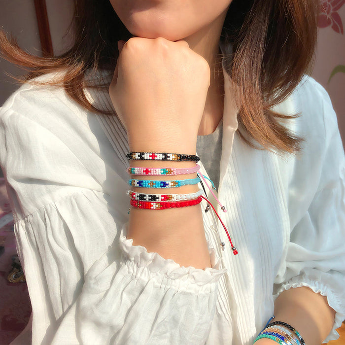 Wholesale Ethnic Wind Rainbow Rice Beads Hand Woven DIY Stretch Bracelet JDC-BT-YF014