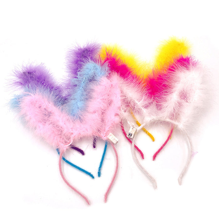 Wholesale Headband Plush Feather LED Light Rabbit Ears Glow MOQ≥3 JDC-HD-BeQ001