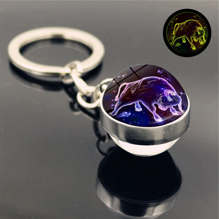 Wholesale Keychains For Backpacks Twelve Constellation Zinc Alloy Glass Keychain JDC-KC-Hengx007