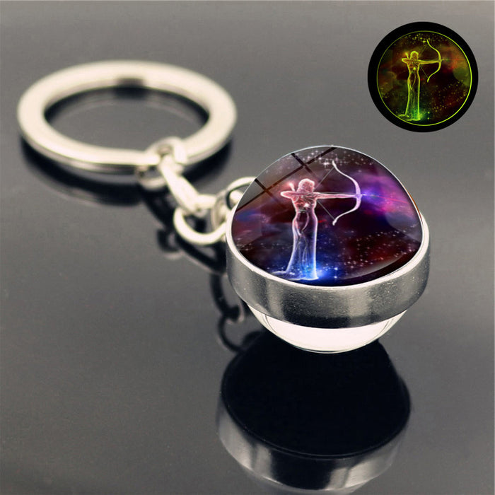 Wholesale Keychains For Backpacks Twelve Constellation Zinc Alloy Glass Keychain JDC-KC-Hengx007