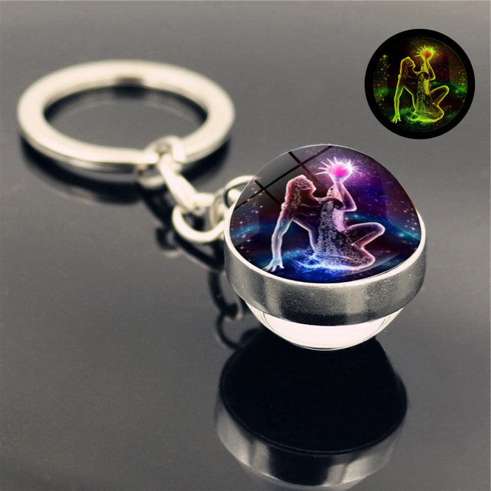 Wholesale Keychains For Backpacks Twelve Constellation Zinc Alloy Glass Keychain JDC-KC-Hengx007