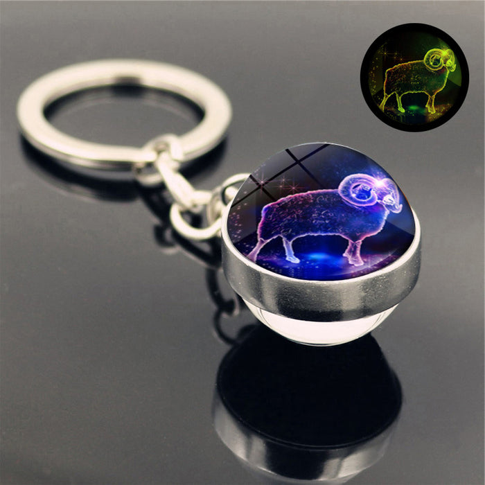 Wholesale Keychains For Backpacks Twelve Constellation Zinc Alloy Glass Keychain JDC-KC-Hengx007