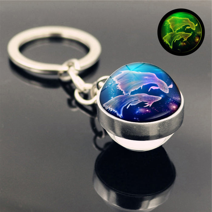 Wholesale Keychains For Backpacks Twelve Constellation Zinc Alloy Glass Keychain JDC-KC-Hengx007