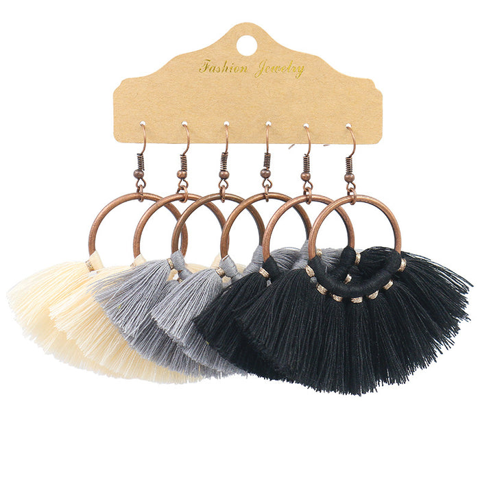 Wholesale Boho Round Tassel Stud Earrings Set JDC-ES-HH021