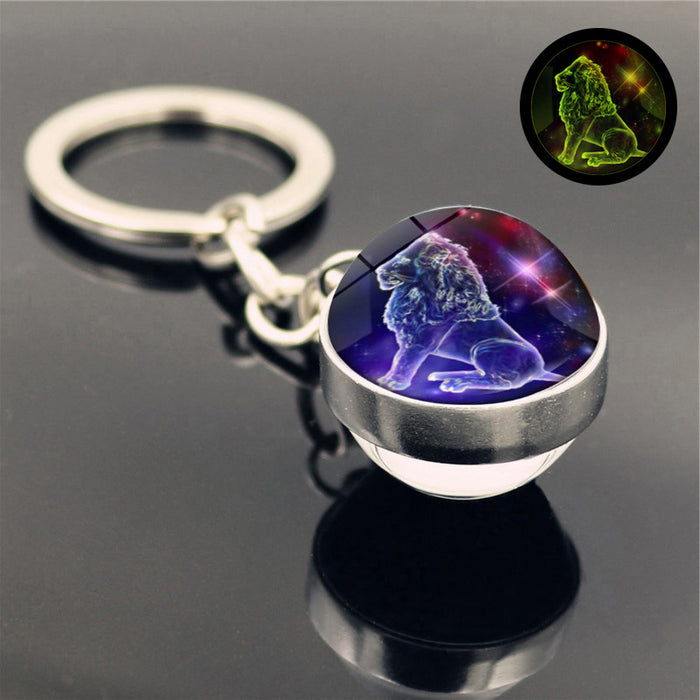 Wholesale Keychains For Backpacks Twelve Constellation Zinc Alloy Glass Keychain JDC-KC-Hengx007