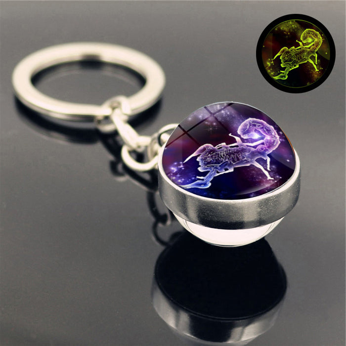 Wholesale Keychains For Backpacks Twelve Constellation Zinc Alloy Glass Keychain JDC-KC-Hengx007