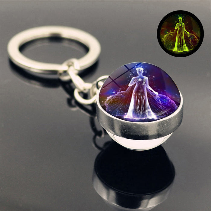 Wholesale Keychains For Backpacks Twelve Constellation Zinc Alloy Glass Keychain JDC-KC-Hengx007