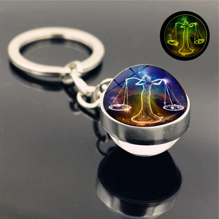 Wholesale Keychains For Backpacks Twelve Constellation Zinc Alloy Glass Keychain JDC-KC-Hengx007