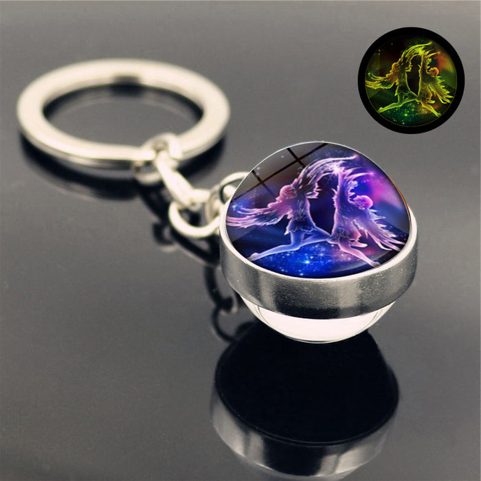 Wholesale Keychains For Backpacks Twelve Constellation Zinc Alloy Glass Keychain JDC-KC-Hengx007