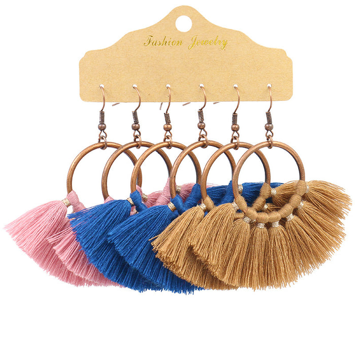 Wholesale Boho Round Tassel Stud Earrings Set JDC-ES-HH021