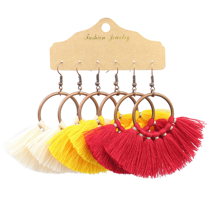 Wholesale Boho Round Tassel Stud Earrings Set JDC-ES-HH021