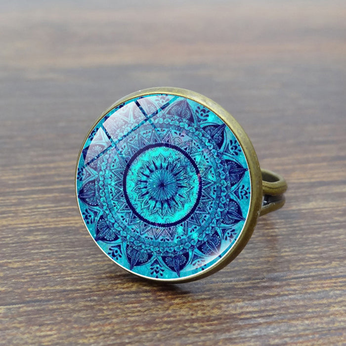 Wholesale Mandala Time Gemstone Copper Glass Ring JDC-RS-XuS001