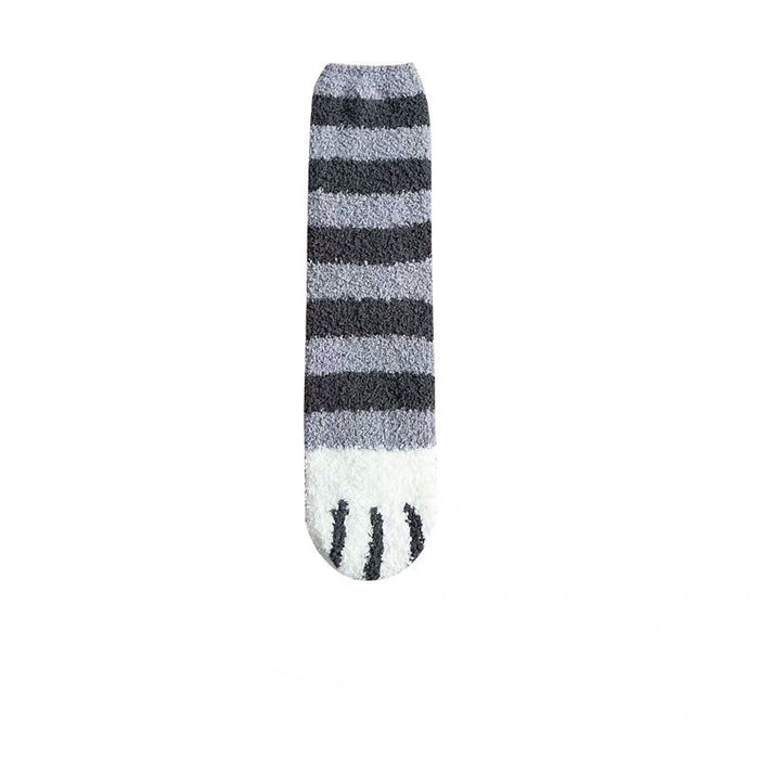 Wholesale socks autumn and winter style plus velvet thick warm cartoon cute cat paws MOQ≥5 JDC-SK-FNiu003