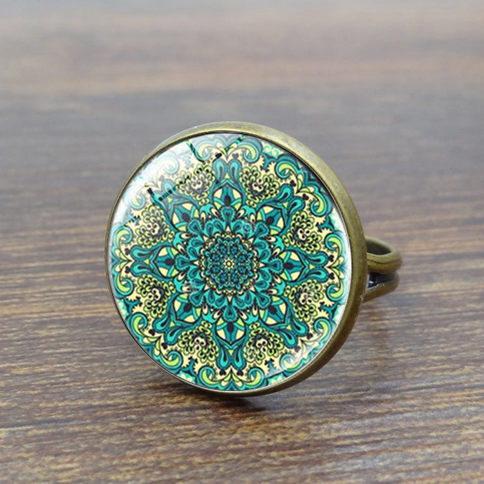 Wholesale Mandala Time Gemstone Copper Glass Ring JDC-RS-XuS001