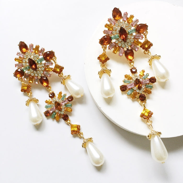 Jewelry WholesaleWholesale Color Rhinestone Imitation Pearl Tassel Earrings JDC-ES-ZhanS003 Earrings 瞻盛 %variant_option1% %variant_option2% %variant_option3%  Factory Price JoyasDeChina Joyas De China