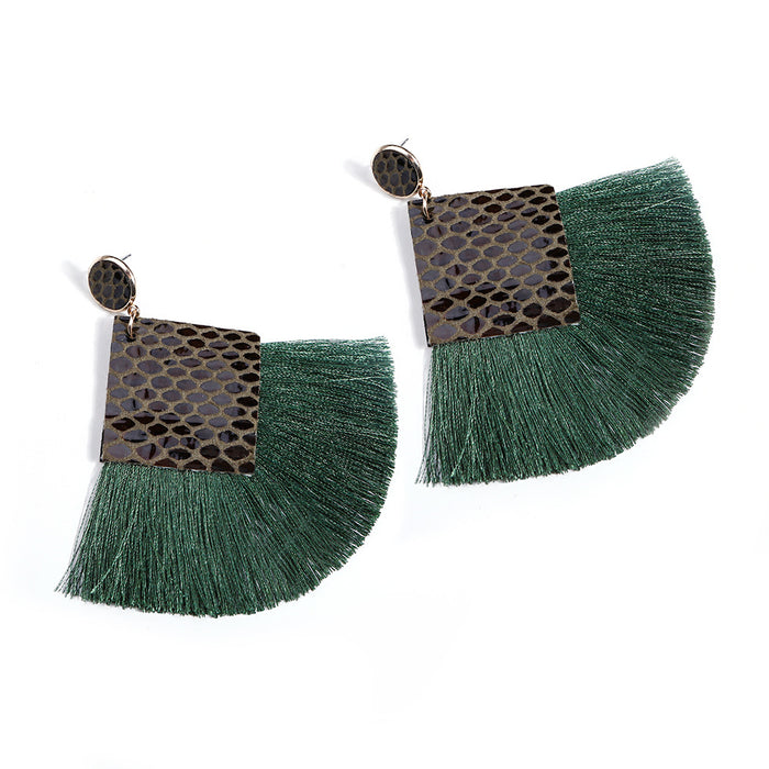 Wholesale Boho Tassel PU Alloy Embroidery Thread Earrings JDC-ES-JM013