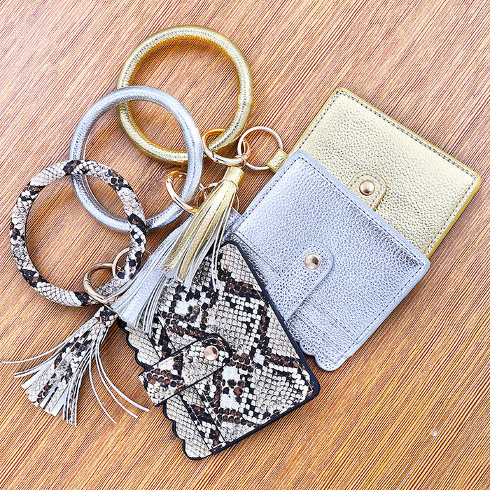 Wholesale Leopard Print PU Leather Tassel Bracelet Keychain ID Holder Coin Purse JDC-WT-Jingy003