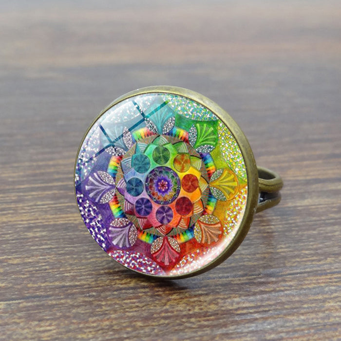 Wholesale Mandala Time Gemstone Copper Glass Ring JDC-RS-XuS001