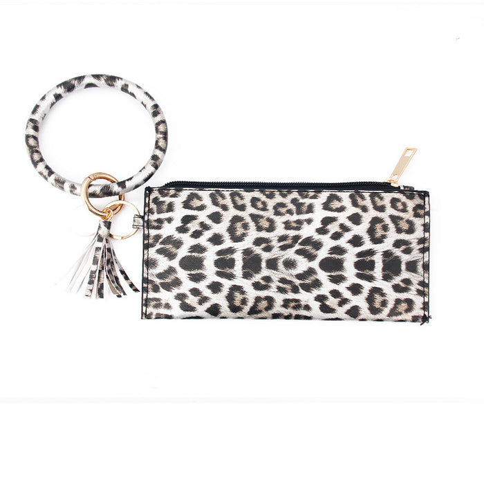 Wholesalee Leopard Print PU Leather Fringe Ladies Leather Keychain Sandwich Wallet JDC-WT-Jingy001