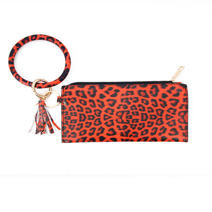 Wholesalee Leopard Print PU Leather Fringe Ladies Leather Keychain Sandwich Wallet JDC-WT-Jingy001