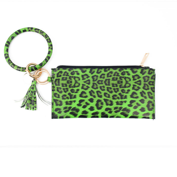 Wholesalee Leopard Print PU Leather Fringe Ladies Leather Keychain Sandwich Wallet JDC-WT-Jingy001