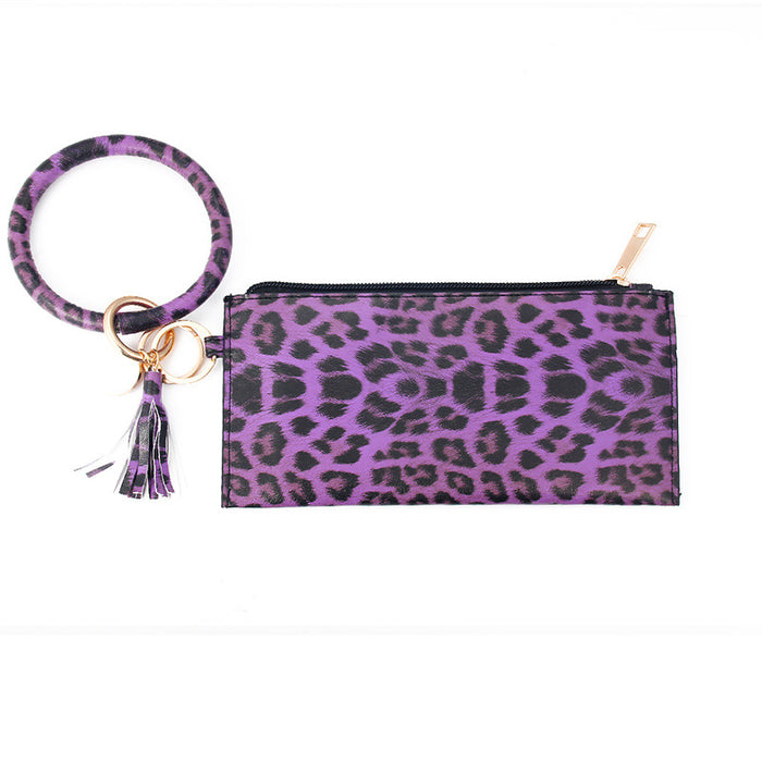 Wholesalee Leopard Print PU Leather Fringe Ladies Leather Keychain Sandwich Wallet JDC-WT-Jingy001