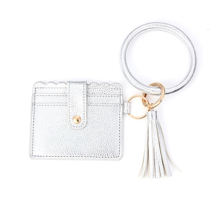 Wholesale Leopard Print PU Leather Tassel Bracelet Keychain ID Holder Coin Purse JDC-WT-Jingy003