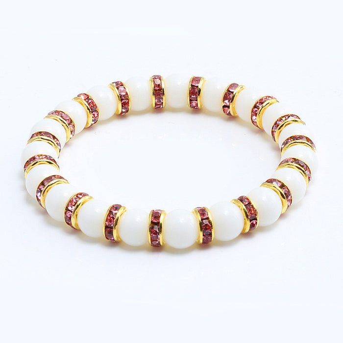 Jewelry WholesaleWholesale Natural Stone 8mm White Porcelain Beaded Rhinestone Bracelet JDC-BT-JiuJ018 Bracelet 九江 %variant_option1% %variant_option2% %variant_option3%  Factory Price JoyasDeChina Joyas De China