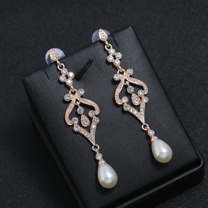 Wholesale Earrings Alloy Long Pearl and Diamond MQO≥2 JDC-ES-zhuoq013