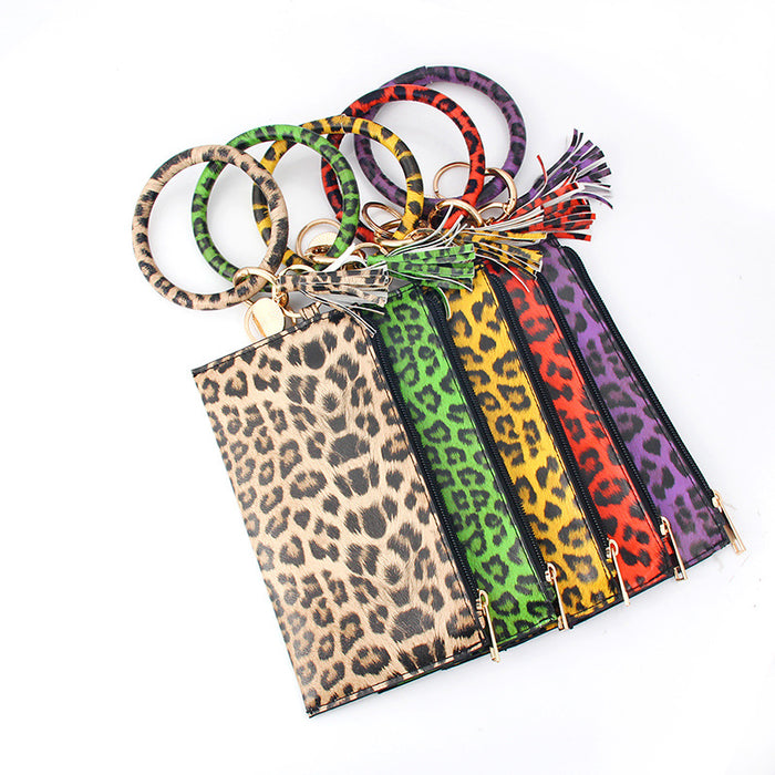 Wholesalee Leopard Print PU Leather Fringe Ladies Leather Keychain Sandwich Wallet JDC-WT-Jingy001