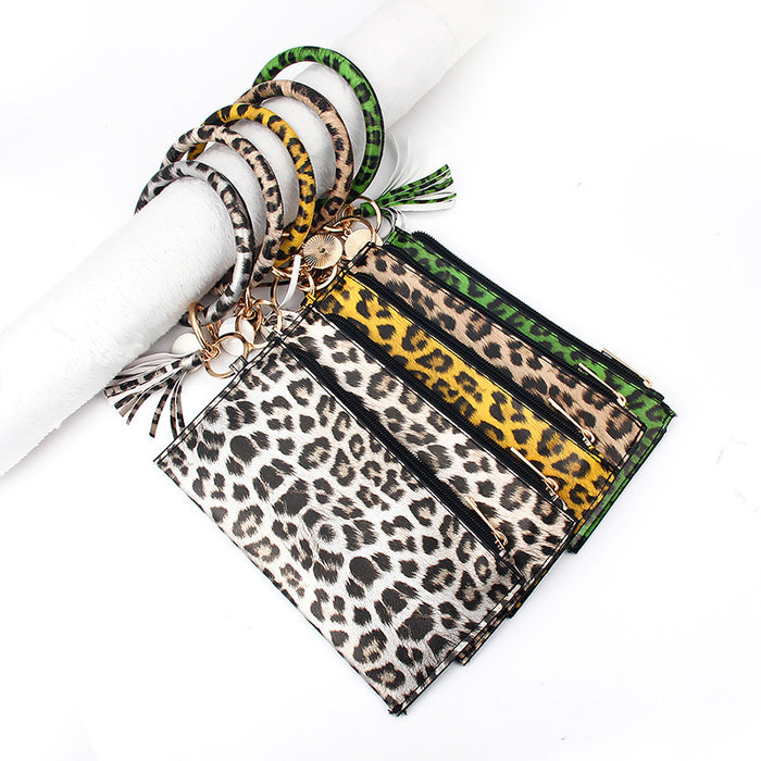 Wholesalee Leopard Print PU Leather Fringe Ladies Leather Keychain Sandwich Wallet JDC-WT-Jingy001