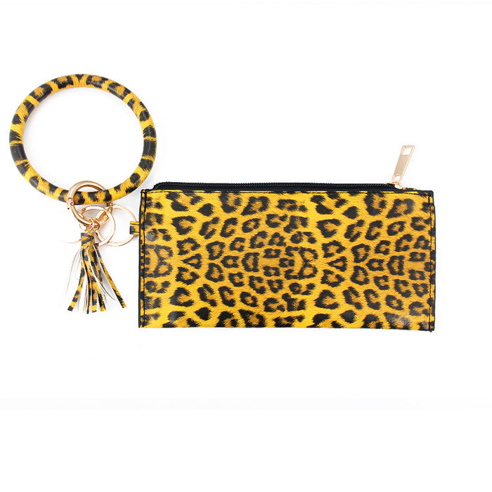 Wholesalee Leopard Print PU Leather Fringe Ladies Leather Keychain Sandwich Wallet JDC-WT-Jingy001