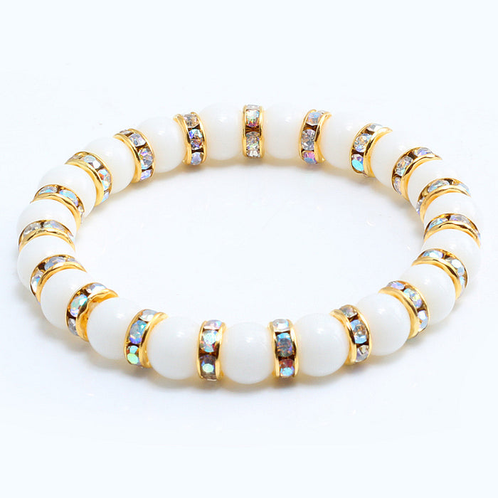 Jewelry WholesaleWholesale Natural Stone 8mm White Porcelain Beaded Rhinestone Bracelet JDC-BT-JiuJ018 Bracelet 九江 %variant_option1% %variant_option2% %variant_option3%  Factory Price JoyasDeChina Joyas De China