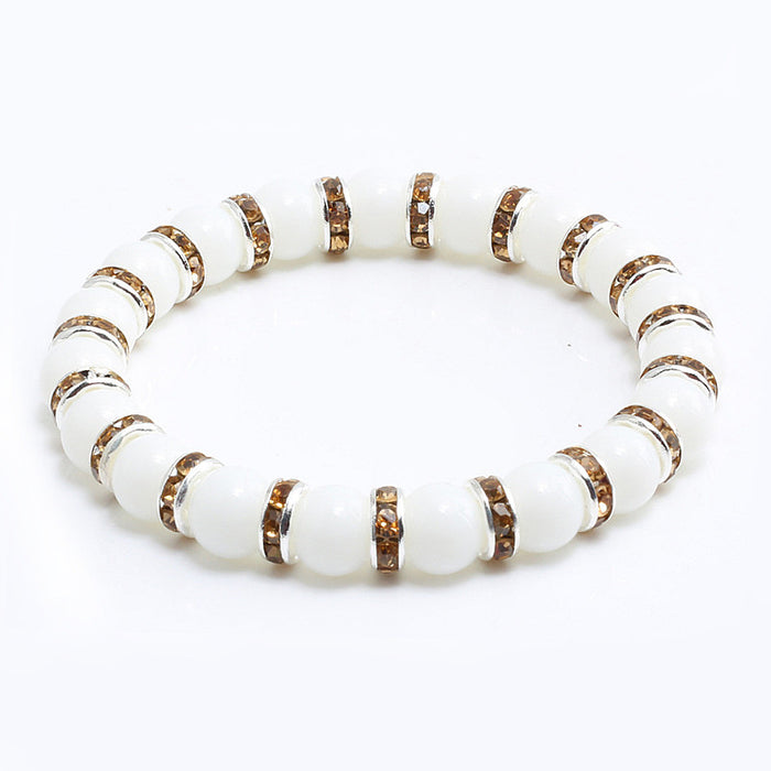 Jewelry WholesaleWholesale Natural Stone 8mm White Porcelain Beaded Rhinestone Bracelet JDC-BT-JiuJ018 Bracelet 九江 %variant_option1% %variant_option2% %variant_option3%  Factory Price JoyasDeChina Joyas De China