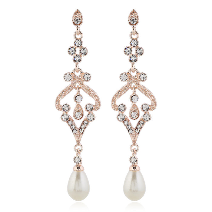 Wholesale Earrings Alloy Long Pearl and Diamond MQO≥2 JDC-ES-zhuoq013