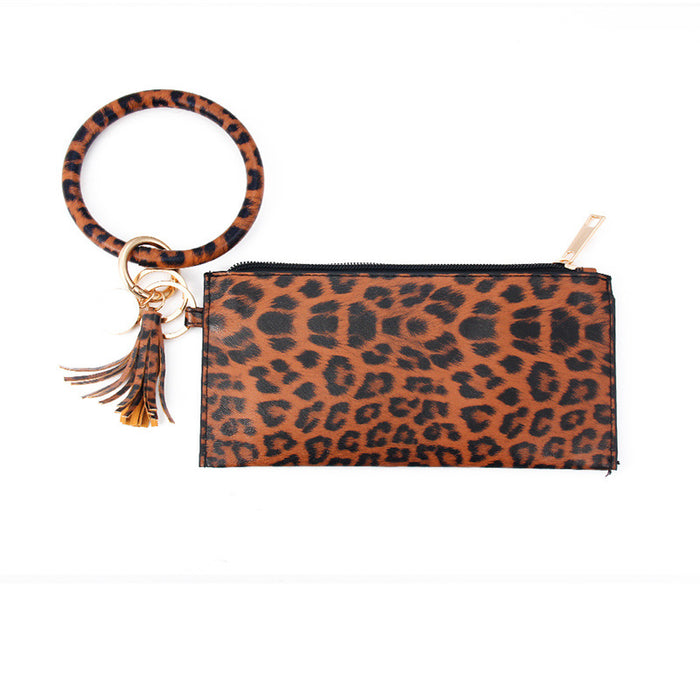 Wholesalee Leopard Print PU Leather Fringe Ladies Leather Keychain Sandwich Wallet JDC-WT-Jingy001