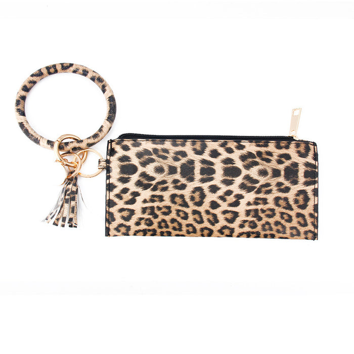 Wholesalee Leopard Print PU Leather Fringe Ladies Leather Keychain Sandwich Wallet JDC-WT-Jingy001