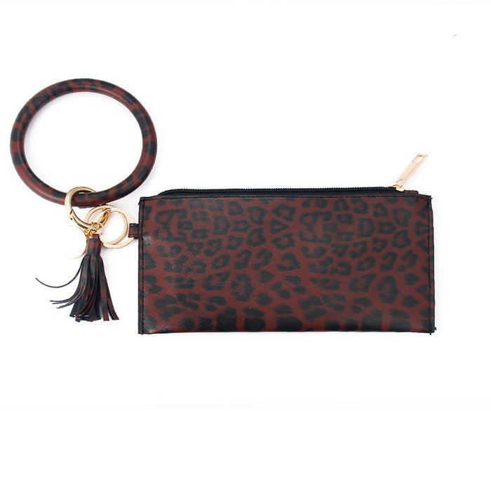 Wholesalee Leopard Print PU Leather Fringe Ladies Leather Keychain Sandwich Wallet JDC-WT-Jingy001