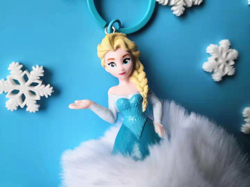 Wholesale keychain hair ball pendant snowflake cartoon princess (M) JDC-KC-ASDM001