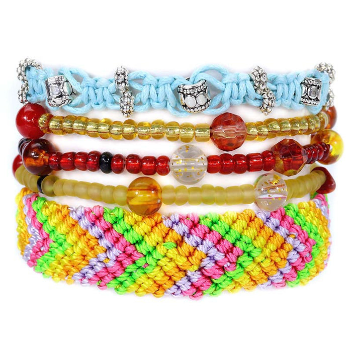 Wholesale Opal Teen Rainbow Braided Bracelet Silk Thread Beaded 5 Piece Set JDC-BT-Yiye022