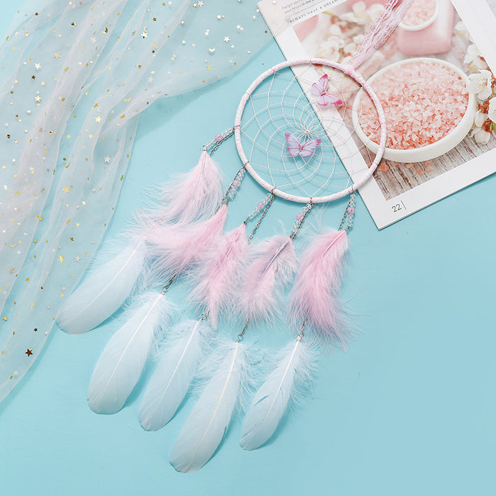 Wholesale Feather Metal Ring Butterfly Dreamcatcher MOQ≥2 JDC-DC-MGu029