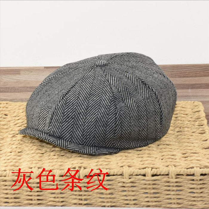 Wholesale Hat Wool Retro Striped Peaked Cap JDC-FH-TaoW001