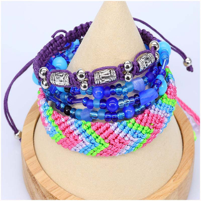 Wholesale Opal Teen Rainbow Braided Bracelet Silk Thread Beaded 5 Piece Set JDC-BT-Yiye022