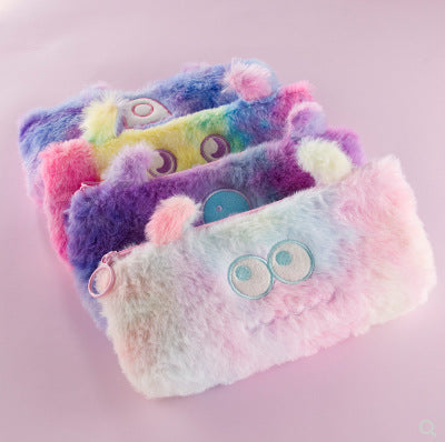 Wholesale Pencil Bag Plush Cute Little Monster Gradient Color Stationery Box MOQ≥2 JDC-PB-YUNKE011