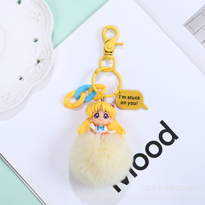 Wholesale Sailor Moon Card Rabbit Fur Keychain Pendant MOQ≥3 JDC-KC-WYan011