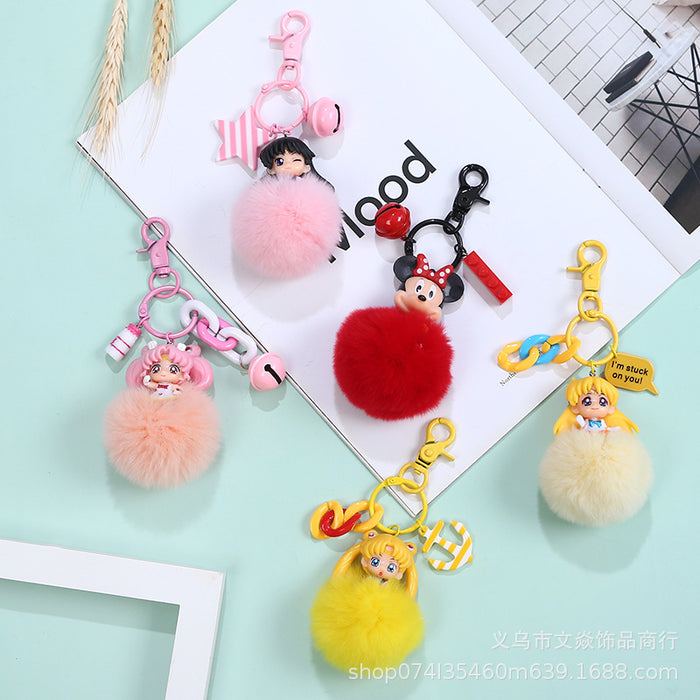 Wholesale Sailor Moon Card Rabbit Fur Keychain Pendant MOQ≥3 JDC-KC-WYan011