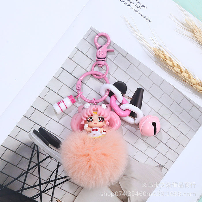 Wholesale Sailor Moon Card Rabbit Fur Keychain Pendant MOQ≥3 JDC-KC-WYan011