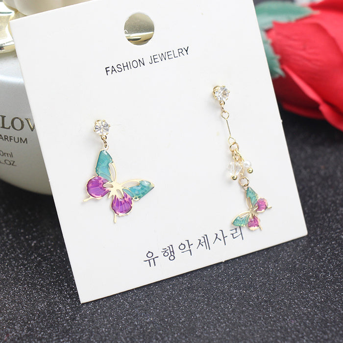 Wholesale S925 Silver Needle Butterfly Asymmetric Earrings MOQ≥3 JDC-ES-Jinghy010