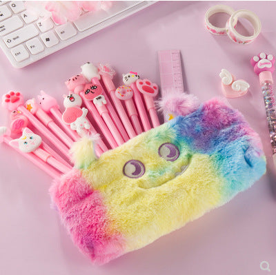 Wholesale Pencil Bag Plush Cute Little Monster Gradient Color Stationery Box MOQ≥2 JDC-PB-YUNKE011