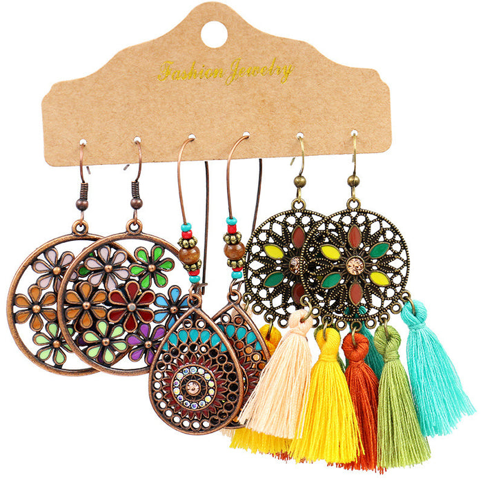 Jewelry WholesaleWholesale hand-woven vintage round metal tassel earrings JDC-ES-HH003 Earrings 汉虹 %variant_option1% %variant_option2% %variant_option3%  Factory Price JoyasDeChina Joyas De China